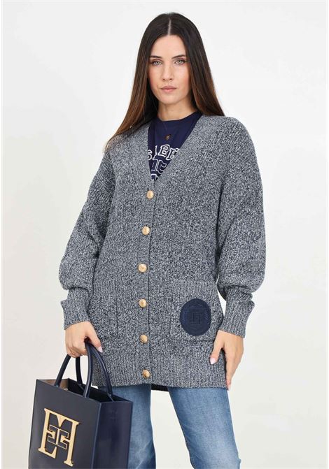 Cardigan blu da donna in viscosa mouliné punto pannocchia ELISABETTA FRANCHI | MK85S46E2CN3